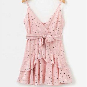 Saints + Secrets Light Pink Polka Dot Chiffon Dress